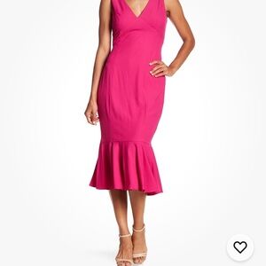 NWT Marina tank dress, v-neck, Flounced hem, hot pink, lined (6) wedding guest